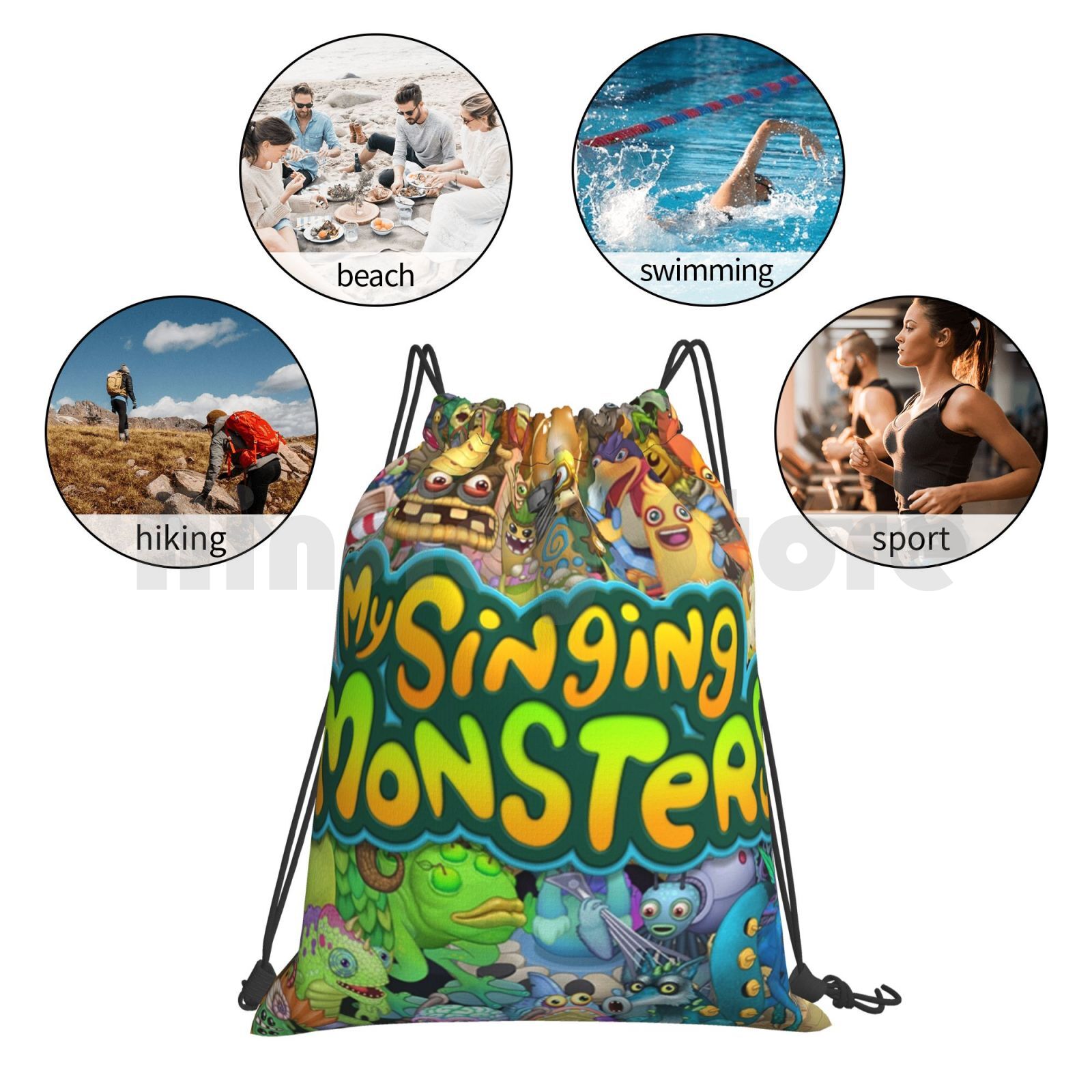 My Singing Monsters Characters And Title Backpack Drawstring Bag Riding Climbing Gym Bag My Singing Monsters 5 - My Singing Monsters Plush